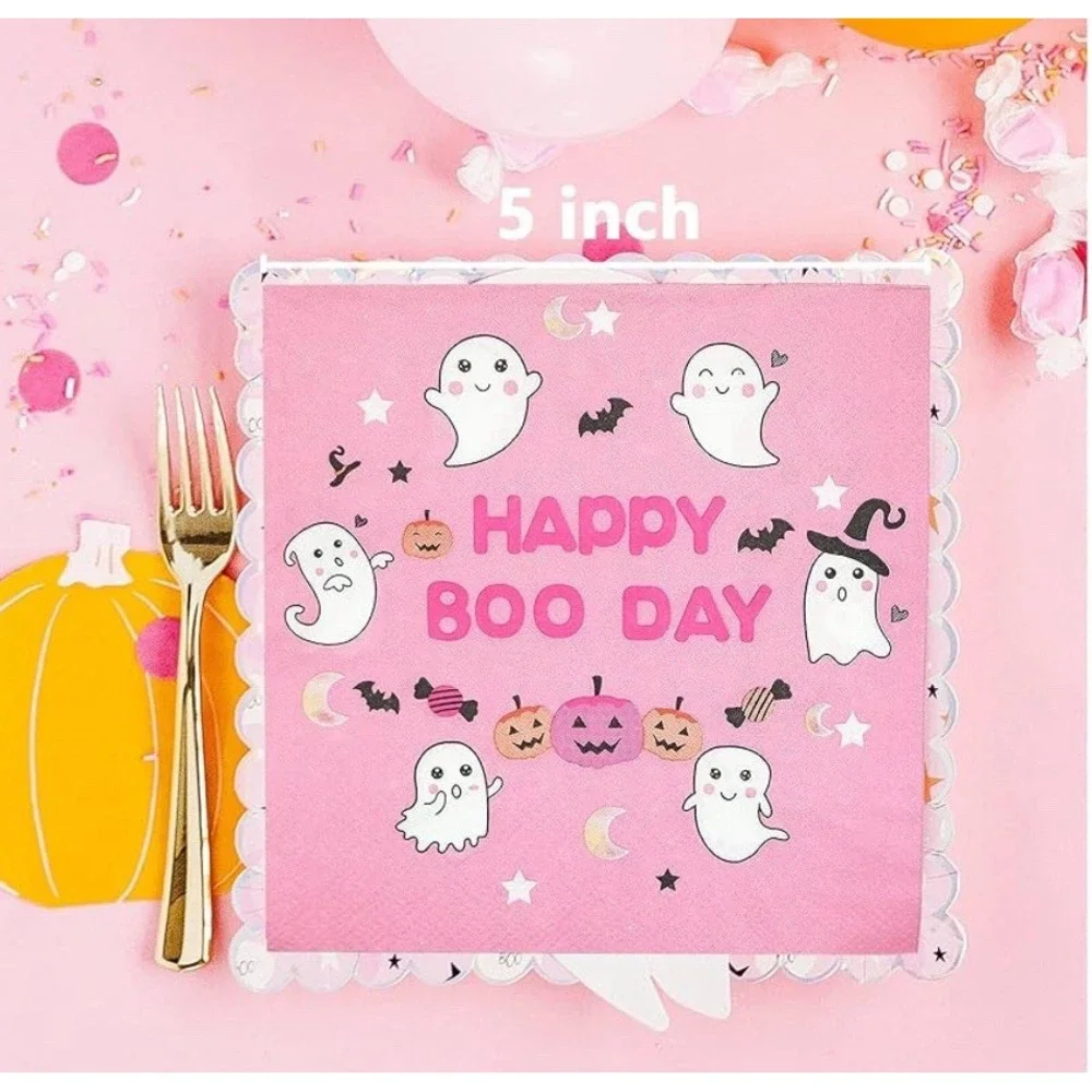 Happy BOO Day Napkins Girl Halloween Decor Pastel Party Decorations 5x5